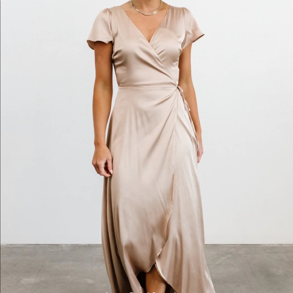 Krystal Satin Wrap Gown - champagne